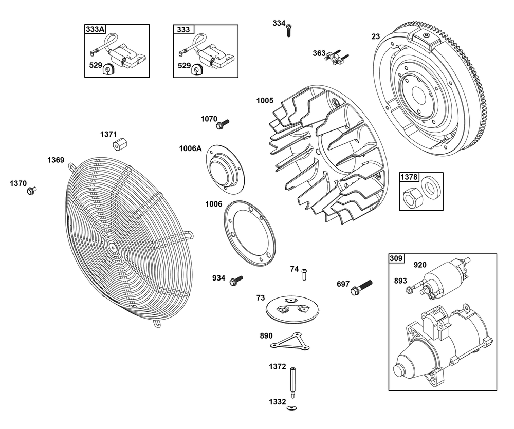 Flywheel, Ignition, And Starter Group Diagram and Parts List for 613477-4209-J1 400000 - 699999 Briggs and Stratton Engine
